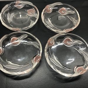 Vintage Mikasa Mayfair Crystal Frosted Pink Calla Lily Four Salad/Dessert Plates